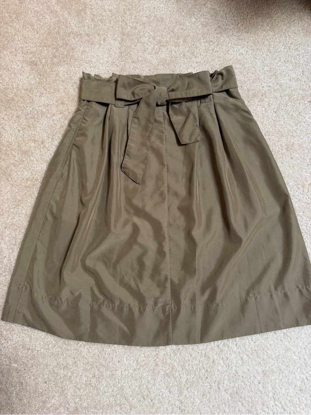 a new day Olive Green A-Line Paperbag Waist Skirt with Tie